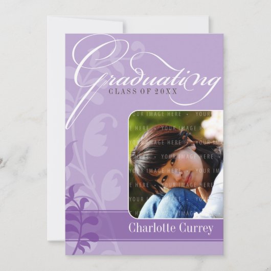 FOTO GRAD ANNOCEMENT elegant lila Einladung (Vorderseite)