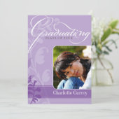 FOTO GRAD ANNOCEMENT elegant lila Einladung (Stehend Vorderseite)