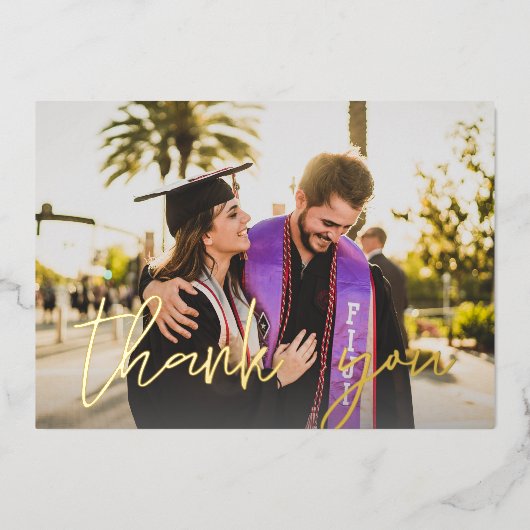 Foto Grad Hat & Chalkboard H Foil Danke Karte (Vorderseite)