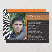 FOTO GRAD PARTY INVITE zebra streifen orange Einladung (Vorne/Hinten)