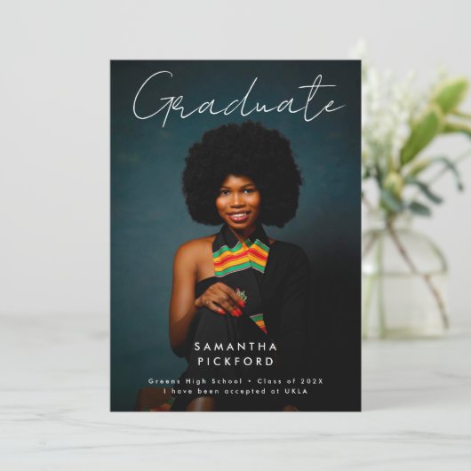 Foto Graduate Editable High School Ankündigung (Stehend Vorderseite)