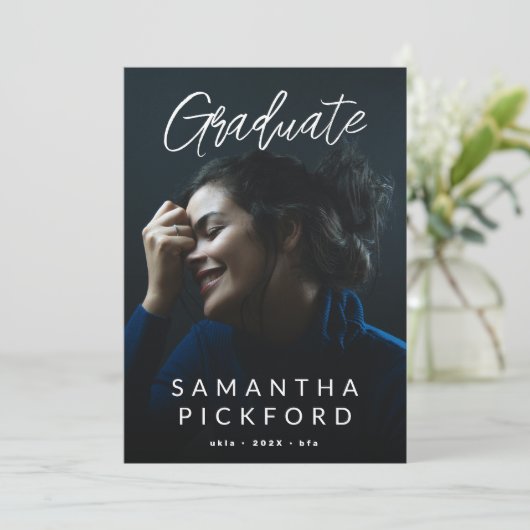 Foto Graduate Editable University Grad Ankündigung (Stehend Vorderseite)