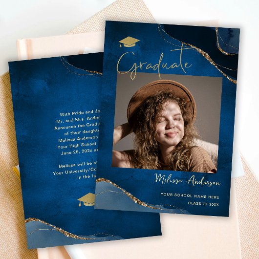 Foto Graduate Elegant Navy Blue Ankündigung