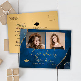 Foto Graduate Elegant Navy Blue Ankündigung Postkarte