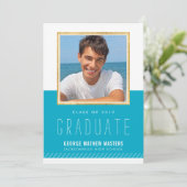 FOTO GRADUATE minimale niedliche Goldrahmen hellbl Einladung (Stehend Vorderseite)