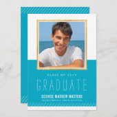 FOTO GRADUATE minimale niedliche Goldrahmen hellbl Einladung (Vorne/Hinten)