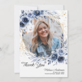 Foto Graduate Navy Blue Blumen Vielen Dank Dankeskarte (Vorderseite)