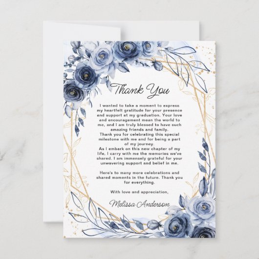 Foto Graduate Navy Blumen Danke (Vorderseite)