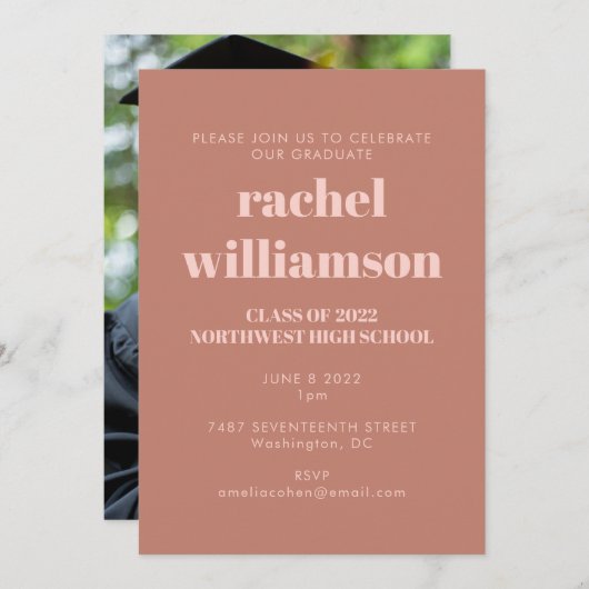 Foto Graduation Party Class of 2024 Terracotta Einladung (Vorne/Hinten)