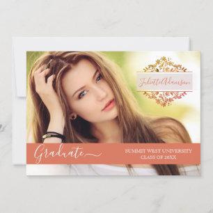 Foto Graduation Party Coral Floral Monogram Einladung