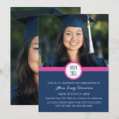 Foto Graduation Party Einladung Blue Pink (Vorne/Hinten)