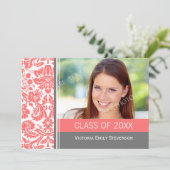 Foto Graduation Party Einladung Korallen Grau (Stehend Vorderseite)