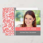 Foto Graduation Party Einladung Korallen Grau (Vorne/Hinten)