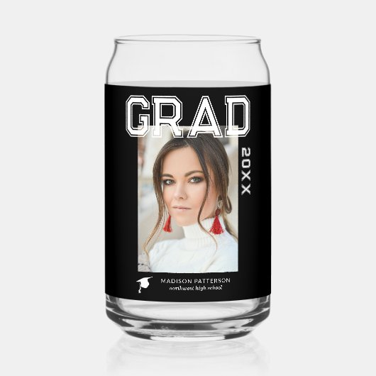 Foto Graduation Party Elegante Moderne Skripte Dosenglas (Vorderseite)