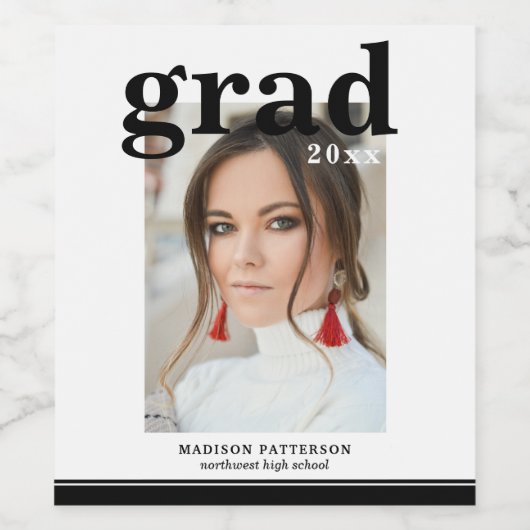 Foto Graduation Party Elegante Moderne Skripte Weinetikett (Einzelnes Label)