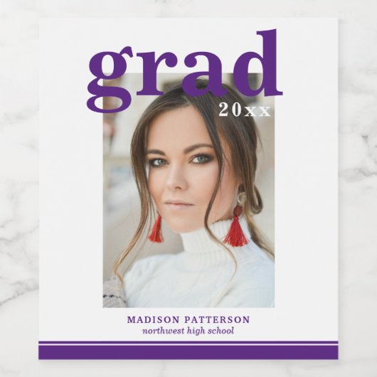 Foto Graduation Party Elegante Moderne Skripte Weinetikett (Einzelnes Label)