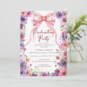Foto Graduation Party für Blumenrosa Einladung (Stehend Vorderseite)
