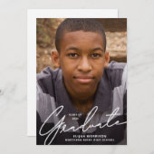 Foto Graduation Party für einfaches Skriptweißes O Einladung (Vorne/Hinten)