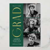 Foto Graduation Party Green and Gold Foil 3 Folieneinladung (Vorderseite)