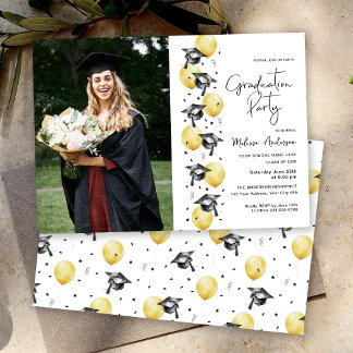Foto Graduation Party Hats mit Ballons Einladung