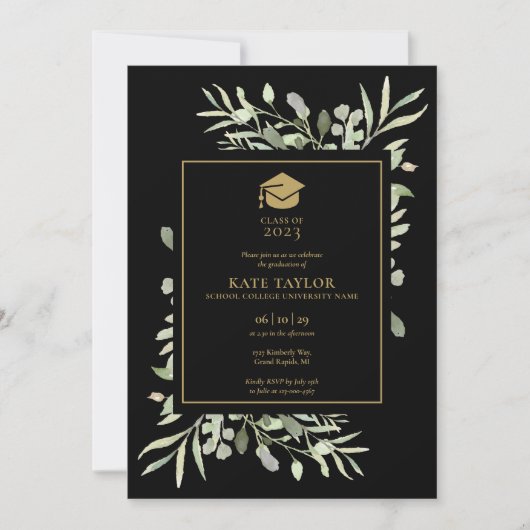 Foto Graduation Party in Black and Gold Einladung (Vorderseite)
