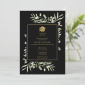 Foto Graduation Party in Black and Gold Einladung (Stehend Vorderseite)