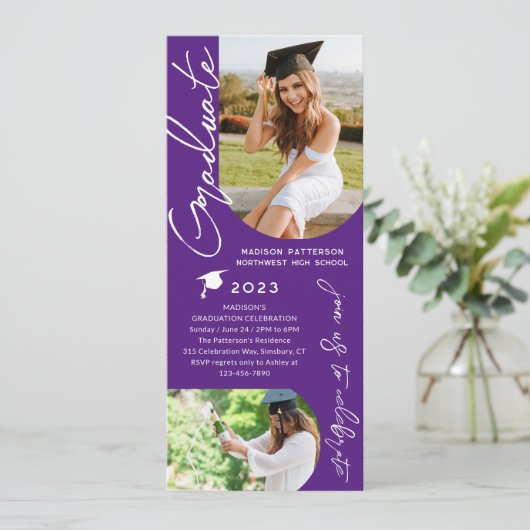 Foto Graduation Party Modernes, elegantes Skript Einladung (Stehend Vorderseite)