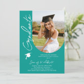 Foto Graduation Party Modernes, elegantes Skript Einladung (Stehend Vorderseite)