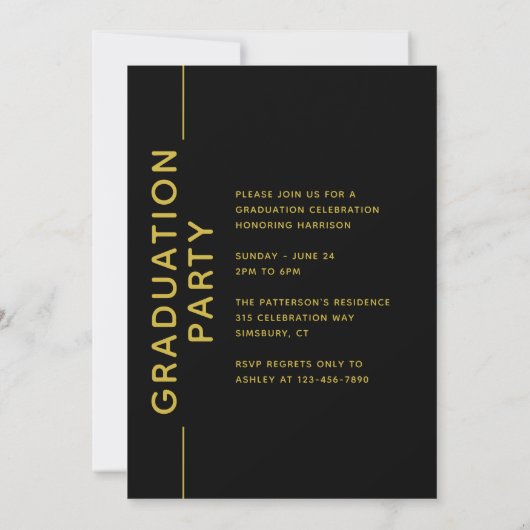Foto Graduation Party Modernes Script Black Gold (Rückseite)