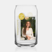 Foto Graduation Party Modernes Script Black Gold Dosenglas (Vorderseite)