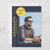 Foto Graduation Party Modernes Script blau gelb (Vorderseite)