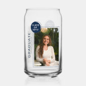 Foto Graduation Party Modernes Script Blue Dosenglas (Vorderseite)