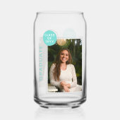 Foto Graduation Party Modernes Script Blue Silver Dosenglas (Vorderseite)