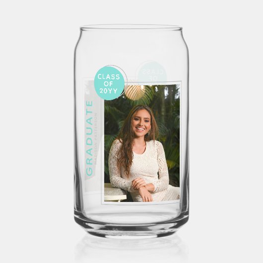 Foto Graduation Party Modernes Script Blue Silver Dosenglas (Vorderseite)