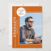 Foto Graduation Party Modernes Script Orange White (Vorderseite)