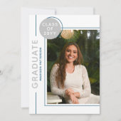 Foto Graduation Party Modernes Script Silver Blue (Vorderseite)
