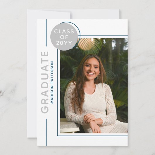 Foto Graduation Party Modernes Script Silver Blue (Vorderseite)