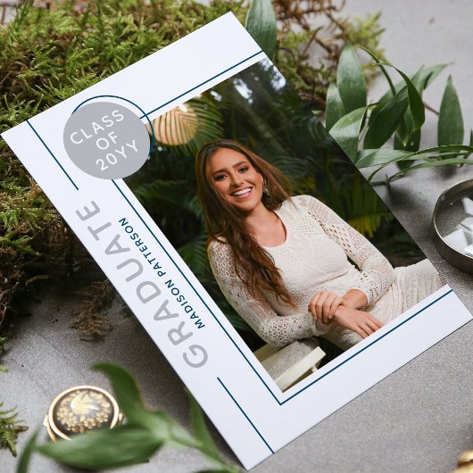 Foto Graduation Party Modernes Script Silver Blue