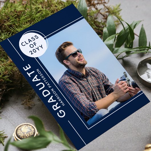 Foto Graduation Party Modernes Skript Blau Weiß