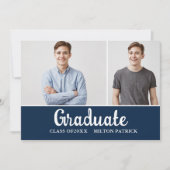 Foto Graduation Party (Navy Blue White Handwriting Einladung (Vorderseite)