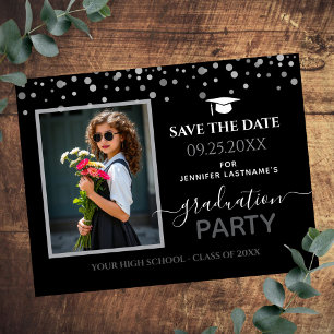 Foto Graduation Party Save the Date Black Einladung