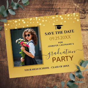 Foto Graduation Party Save the Date Gold Postkarte