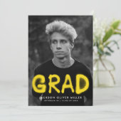 Foto-Graduationspartei für gelbes Spray Einladung (Stehend Vorderseite)