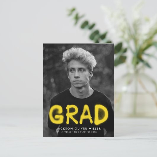 Foto-Graduationspartei für gelbes Spray Einladungspostkarte (Stehend Vorderseite)