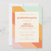 Foto-Graduationspartei für Mini-Peach-Retro-Streif Einladung (Vorderseite)