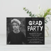 Foto-Graduationspartei für weißes Spray Einladung (Stehend Vorderseite)