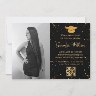 Foto Graduierung Partei qr Code conetti schwarzes  Einladung