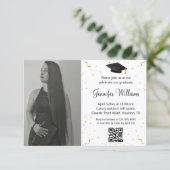 Foto Graduierung Partei qr Code Confetti minimal Einladung (Stehend Vorderseite)
