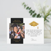Foto-Graduierungskappe für Schwarzes Gold Dankeskarte (Stehend Vorderseite)