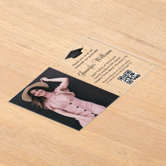 Foto Graduierungspartei qr Code uAwg gold Konfetti Acryleinladungen (Ablage )